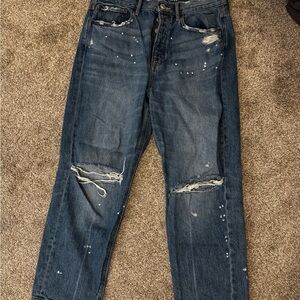 American Eagle Outfitters Women's Relaxed Distressed Jeans - Dark Blue